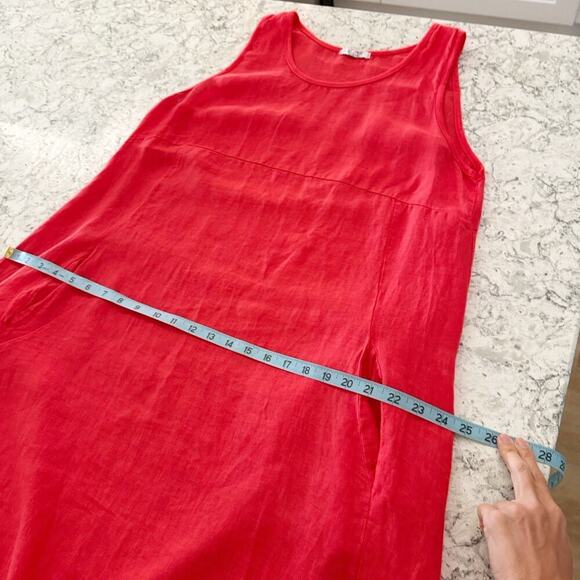 Rosemarie Sz L Linen Dress Coral Red Shift Sleeveless Lagenlook Boho Natural - Picture 12 of 16